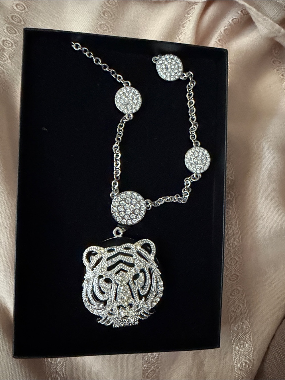 Silver Crystal Tiger Pendant Necklace - Women's Jewelry